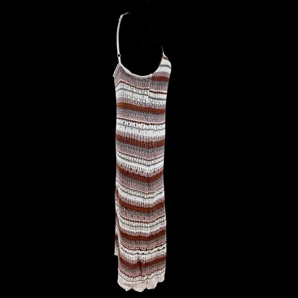 Freshman 1996 Crochet Knit Dress Sz S EarthTones Stripe Midi Lined Stretch Boho - Picture 10 of 16
